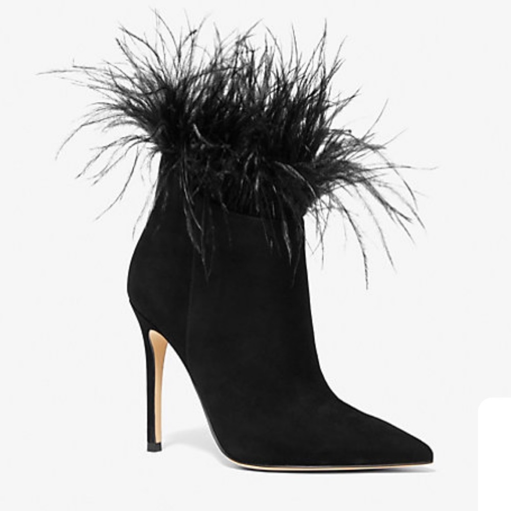 Michael Kors Whitby Feather Trim Suede Ankle Boot.